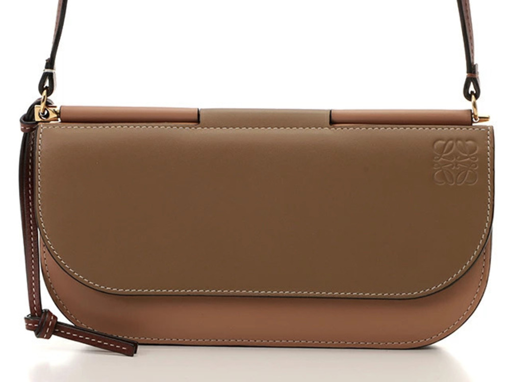 Loewe Gate Pochette Shoulder Wallet Bag Beige Cream Brown Soft Calfskin